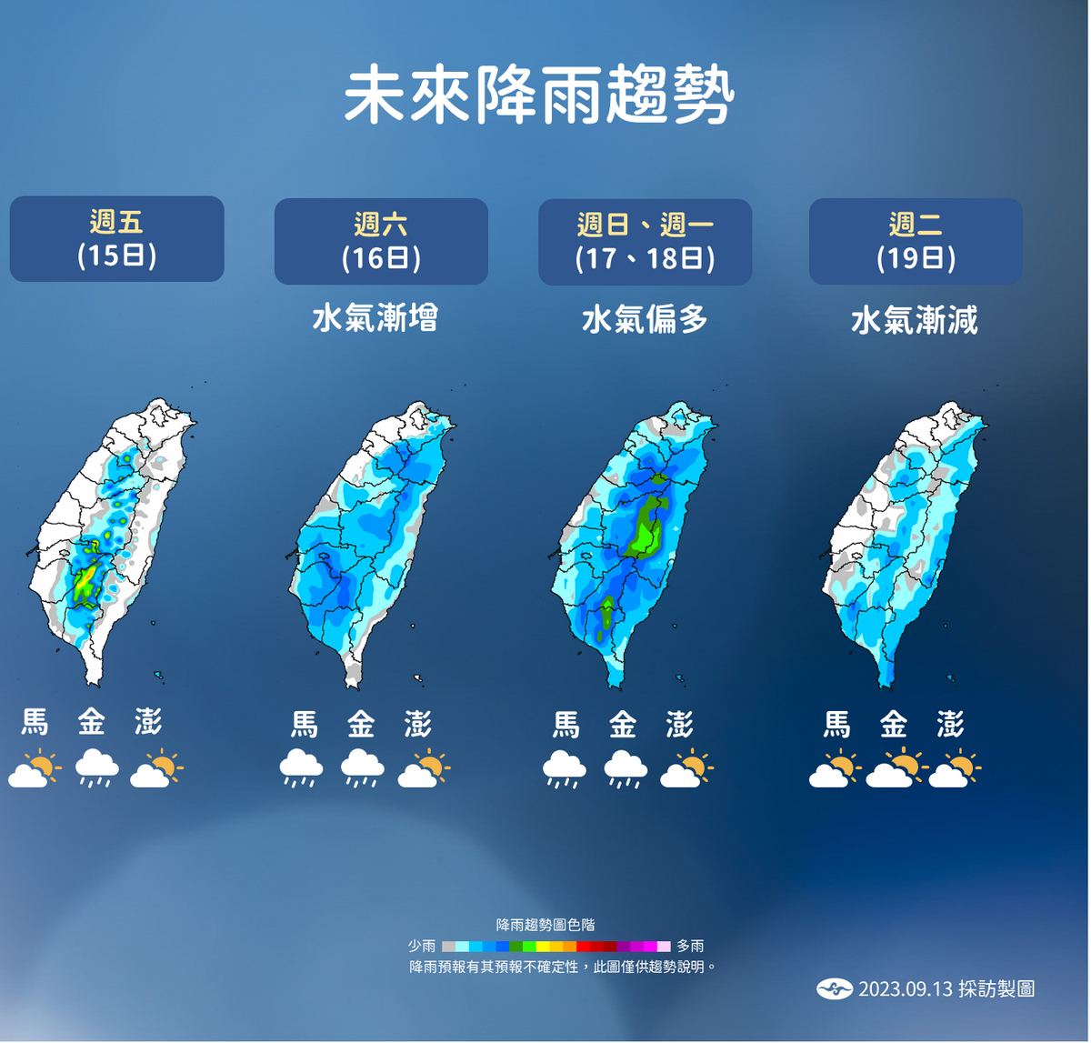 未來降雨趨勢圖。 圖：中央氣象局／提供