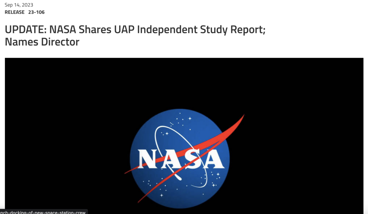 美國太空總署（NASA）對外公布一項耗時 1 年斥資 10 億美元的「不明異常現象」（UAP）研究報告。 圖：翻攝自NASA官網