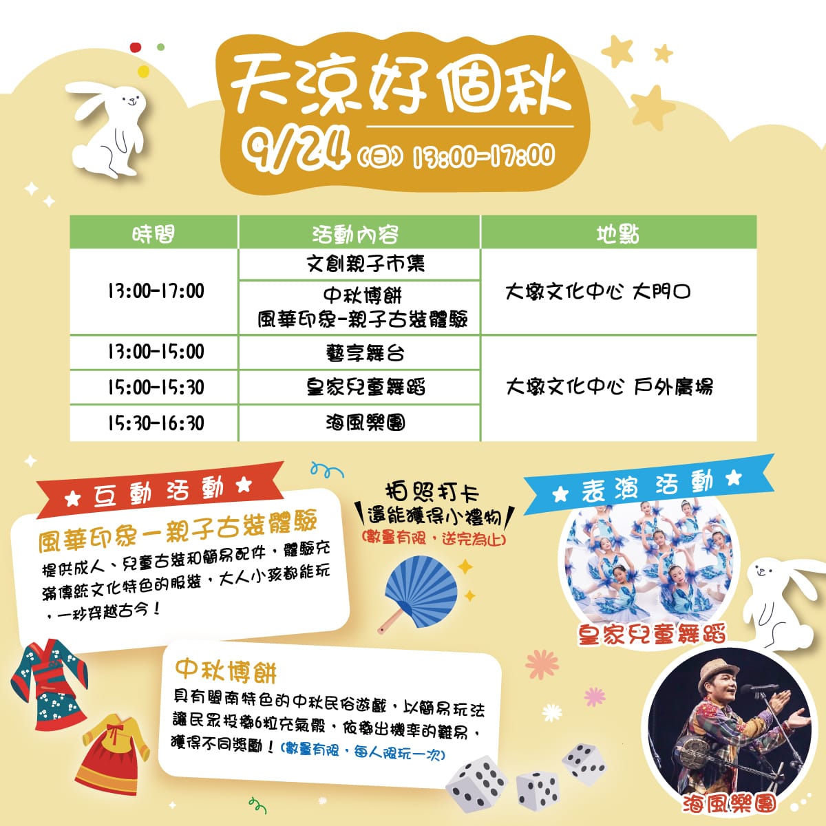 大墩文化中心9月24日中秋特別企劃「天涼好個秋」。 台中市政府文化局/提供