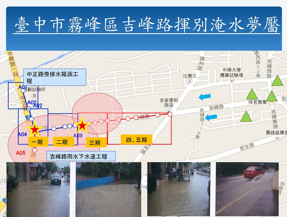 台中市霧峰區吉峰路去年完工後經歷次豪大雨驗證，此次面對鋒面來襲將能充分發揮效用 圖:翻攝自水利大台中臉書