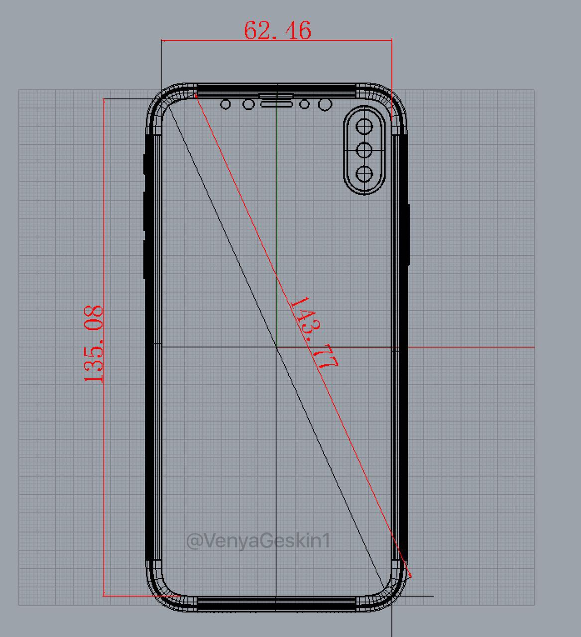 iPhone 8的手機比例圖。 圖：翻攝自Benjamin Geskin推特