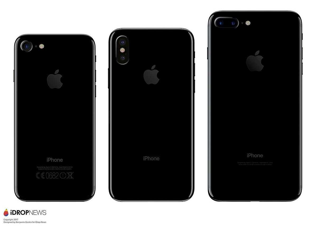 此為與前代iPhone的背面比較圖；依序是iPhone 7、iPhone 8、iPhone 7+。 圖：翻攝自iDrop News