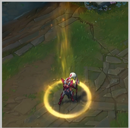 Riot Games採納網友建議，讓菁英玩家在遊戲擁有完全不同的回城動畫，當英雄回城時會從天而降一道金光，壟罩住玩家角色，然後冉冉回城。 圖：翻攝自 Riot Games