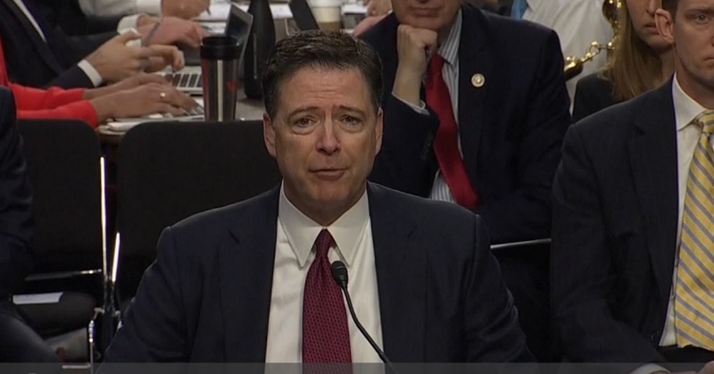 聯邦調查局（FBI）前局長柯米8日出席美國參院聽證會，就「通俄門」事件做證。 圖：翻攝BBC畫面