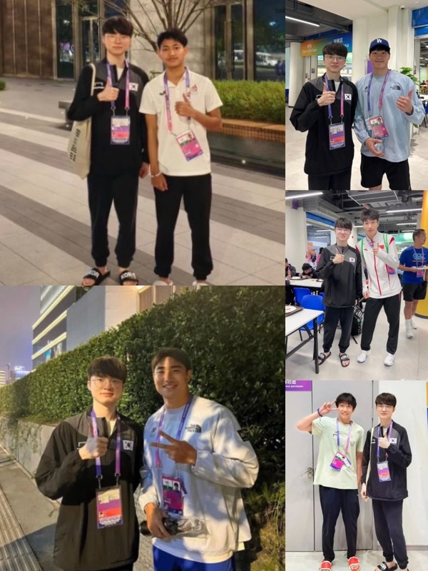 亞運各國選手紛紛曬出跟Faker的合照。 圖：翻攝自微博