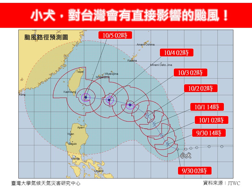 林得恩提醒，颱風「小犬」對台灣會有直接影響。 圖/取自氣象粉專「林老師氣象站」
