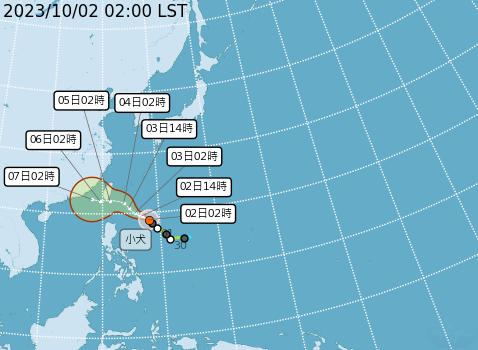 中度颱風「小犬」 今天凌晨2時在鵝鑾鼻東南東方860公里海面上，以每小時13公里的速度，向西北轉西北西進行，持續接近台灣。 圖：中央氣象署／提供