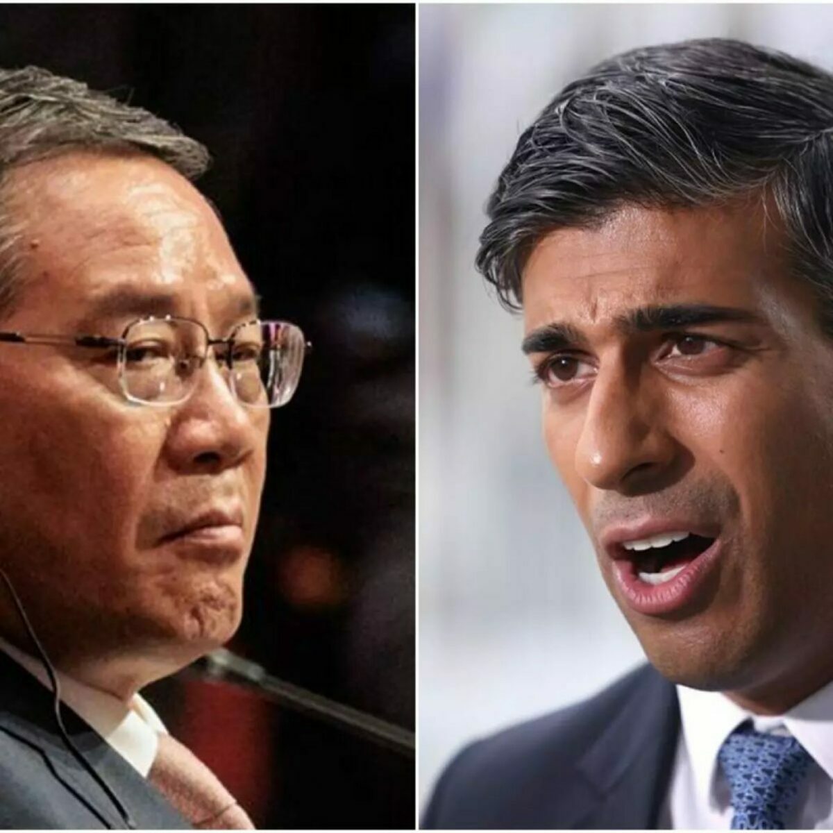 英國總理蘇納克（右）在G20會議期間對中國總理李強（左）提出嚴正關切，要求中國停止干預英國國會。 圖／Twitter