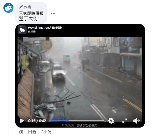 小犬通過墾丁大街的情景。 圖：取自天氣即時預報