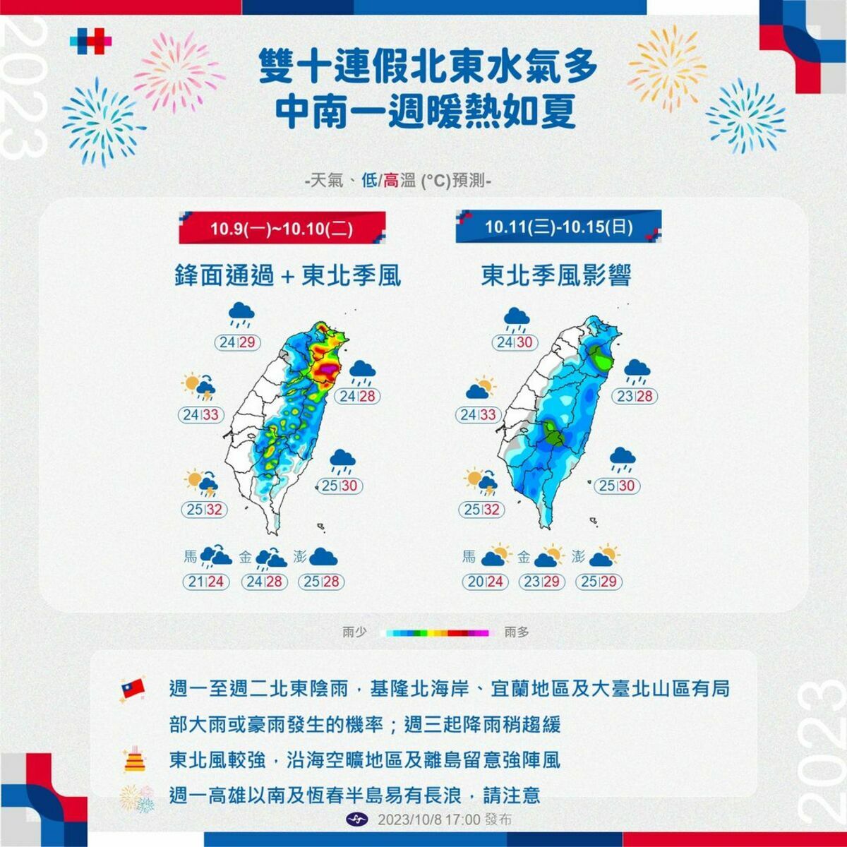 未來一週天氣。 圖：翻攝自中央氣象署臉書