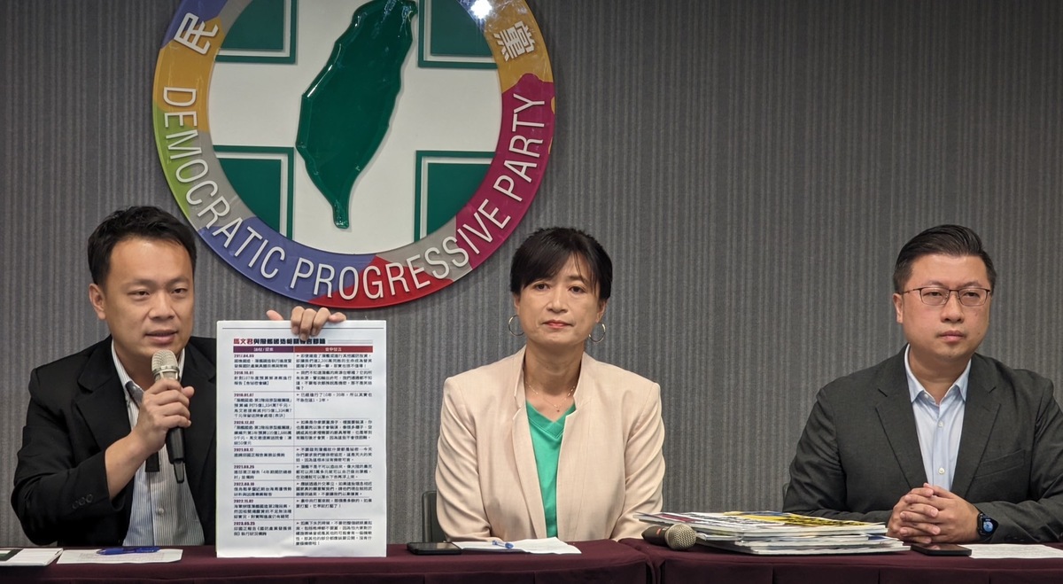 民進黨發言人張志豪、立法委員蔡培慧及南投縣立法委員參選人蔡銘軒（由右至左） 圖：民進黨提供