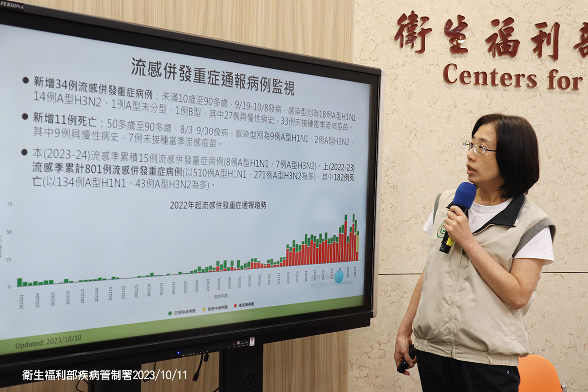 疾管署副主任李佳琳說明近七日內流感疫情。 圖：疾管署／提供