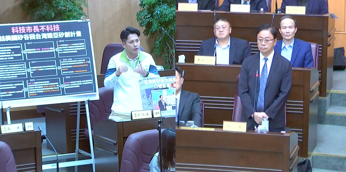綠議員彭俊豪質詢市府突然喊停亞洲矽谷創新研發中心計畫，是賠上桃園產業轉型機會。 圖：林昀真/翻攝