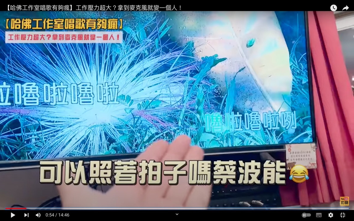 一旁看著的蔡阿嘎忍不住笑「可以照著拍子嗎蔡波能」。 圖：翻攝自蔡阿嘎Life YT頻道