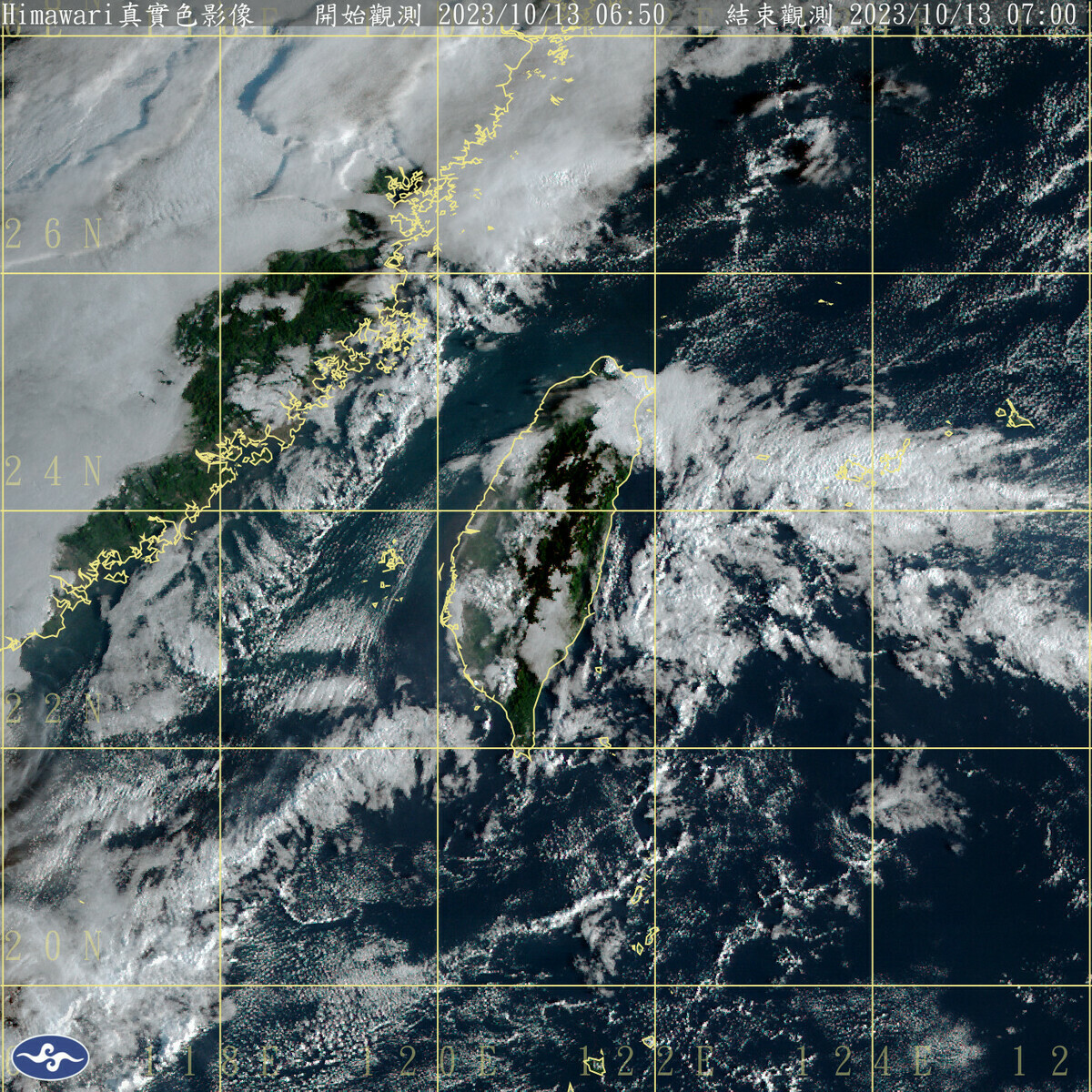 今天東北季風稍稍減弱，全台各地包括澎湖、金門，幾乎都是多雲到晴的天氣，只有東半部地區、基隆北海岸與馬祖有零星短暫雨。 圖：中央氣象署／提供