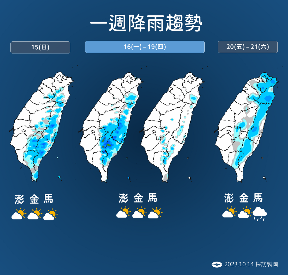 未來一週降雨趨勢。 圖：中央氣象署／提供