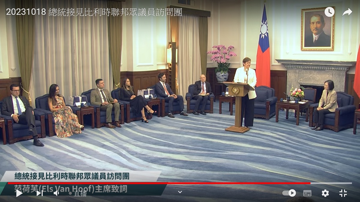 總統蔡英文18日接見比利時聯邦眾議院訪問團。 圖：翻拍自總統府YouTube