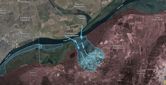 烏軍度過第聶伯河的地圖。 圖 : 翻攝自  Euromaidan Press X（前推特）帳號