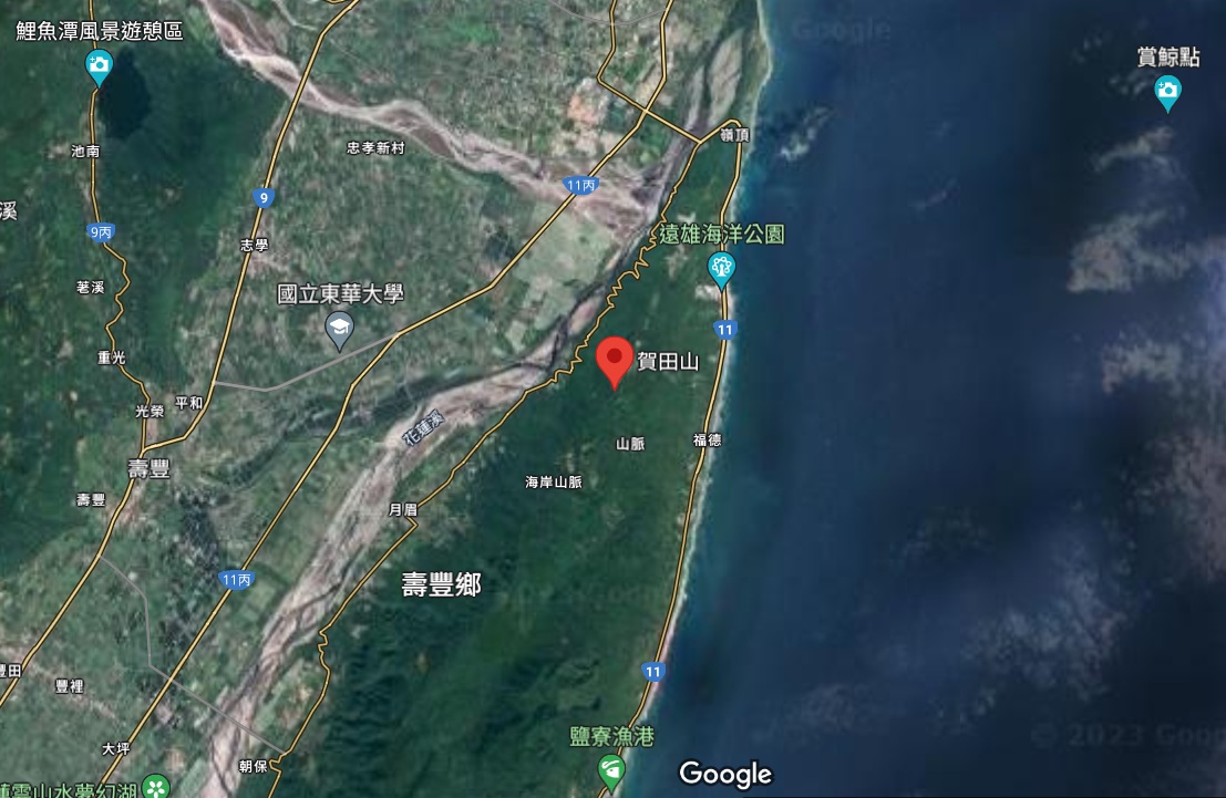 花蓮賀田山地理位置重要，可嵌制東部海空域，是國軍東部重要軍事要塞。 圖：Google Map截圖