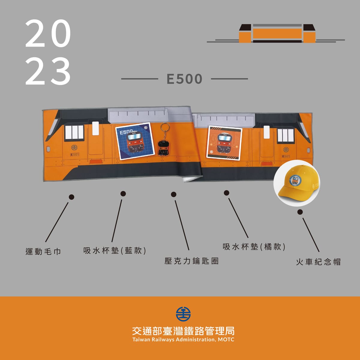 為了歡慶E500亮相，特別精心規劃E500型電力機車周邊商品，於26日起在全台台鐵夢工場各門市及台鐵便當販賣店銷售據點販售。 圖：台鐵局／提供