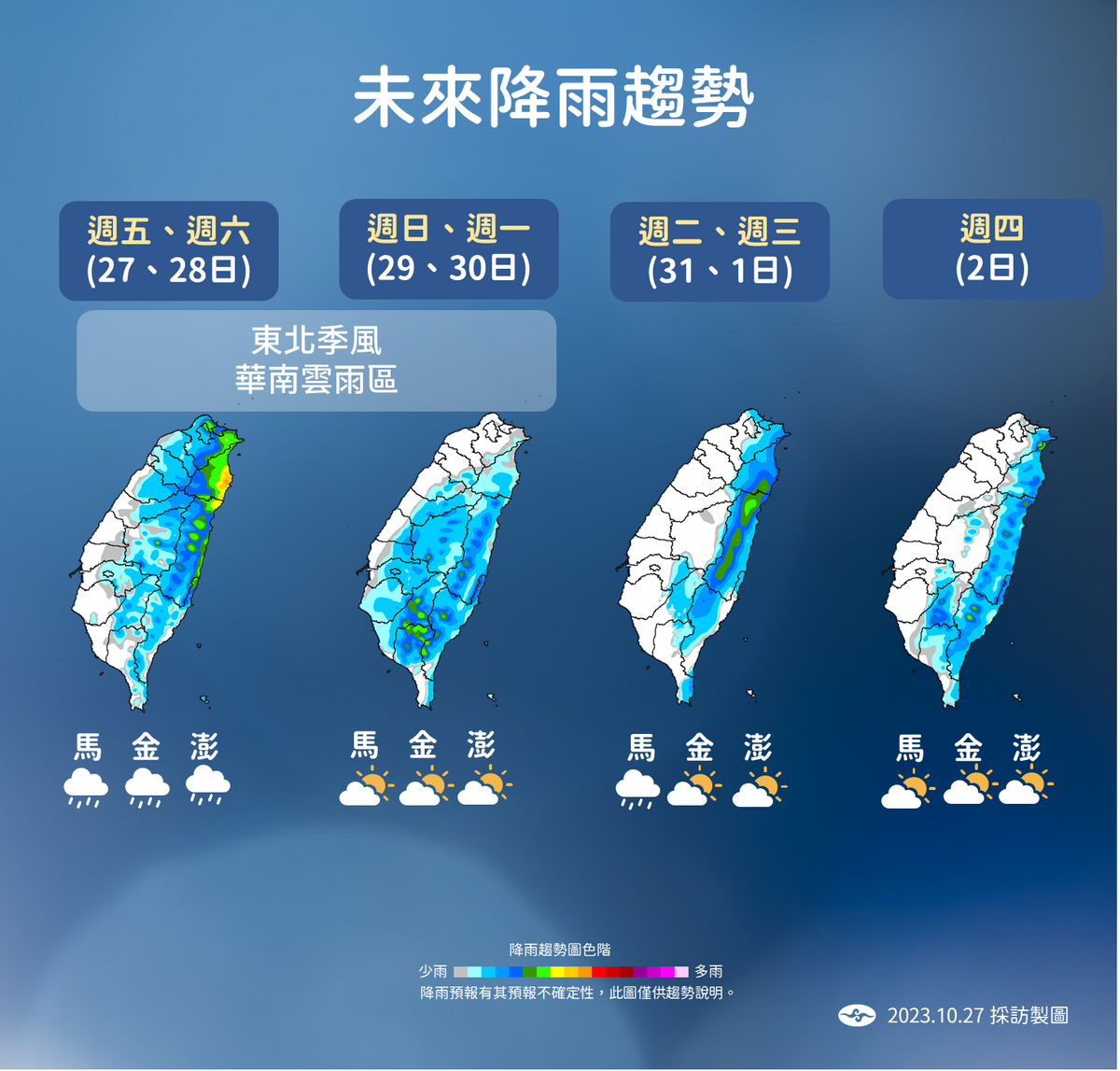 未來一週降雨趨勢。 圖：中央氣象署／提供