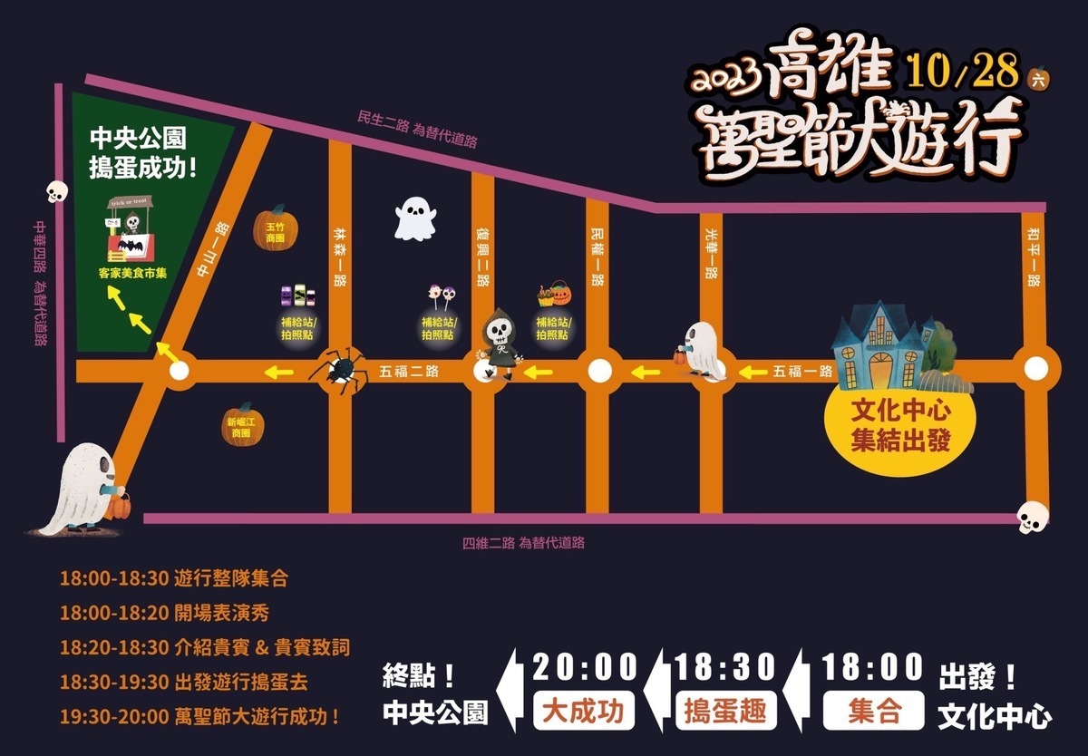 2023高雄市萬聖節大遊行路線。 圖：高雄市教育局/提供