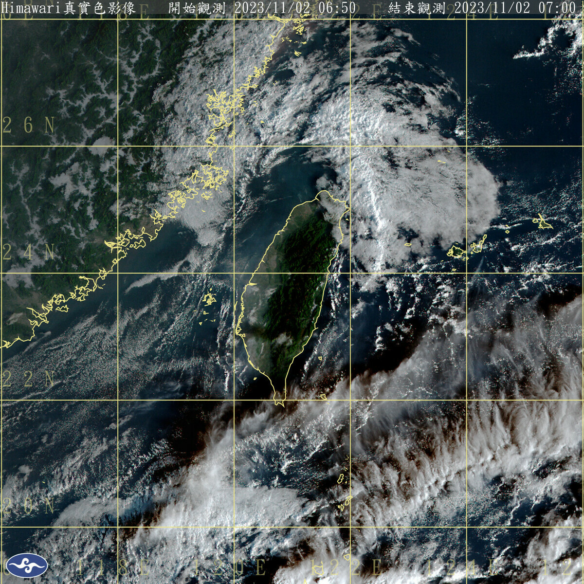 太平洋高氣壓在日本南方海面，持續向東移動。東北季風減弱，今天全台各地包括澎湖、金門、馬祖幾乎都是多雲到晴的好天氣。 圖：中央氣象署／提供