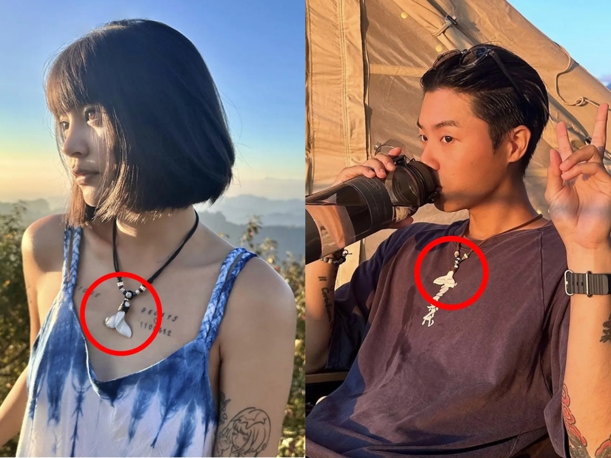 晨晨和HowZ都戴著同款帶有鯨魚尾巴的項鍊。 圖：翻攝自Dcard