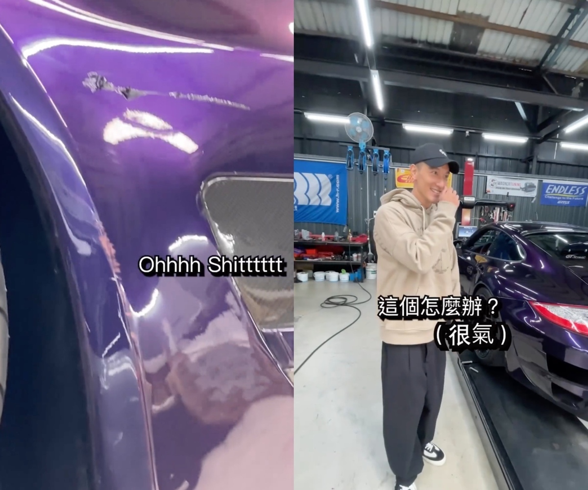 王陽明的車身不小心被員工刮花，讓他相當無奈。 圖：翻攝自IG＠sunnyboyyy