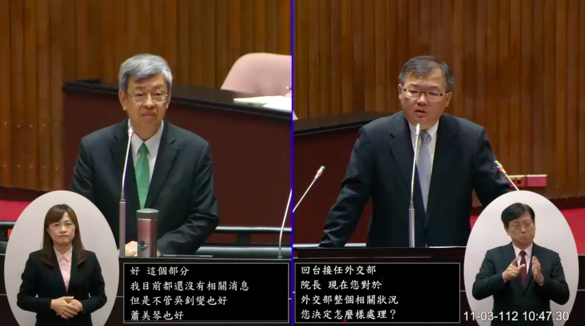 國民黨立委李德維今(3)日在立院問及陳建仁關於蕭美琴當任副手與外交相關事情。 圖：翻攝自立院議事轉播IVOD