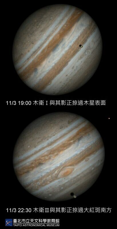木星衝衛星現象。 圖：翻攝自台北市立天文館官網