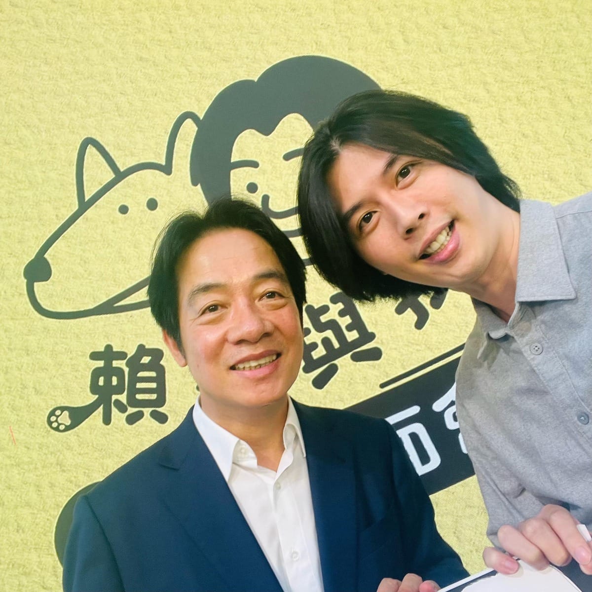 賴清德的髮型是否「中分」引發關注。 圖／翻攝自謝東霖臉書