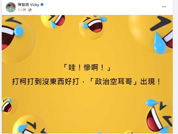 陳智菡在臉書發文回應「政治空耳哥出現」！ 圖/截取自陳智菡臉書