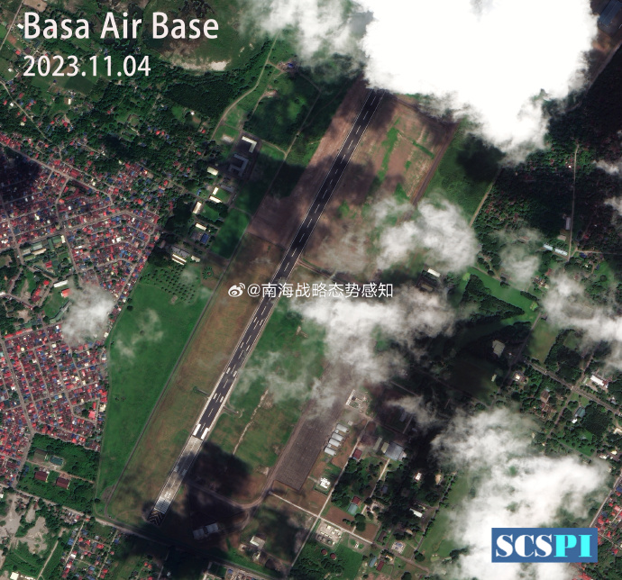 菲律賓首都馬尼拉大都會西北方巴薩空軍基地衛星空照圖。為美菲EDCA整建完工首例。 圖：翻攝「微博」南海戰略態勢感知