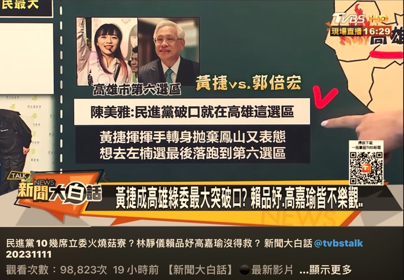 北嘉瑜、南黃捷，被多個政論節目同時綁在一起，話題性十足。 圖／翻攝網路