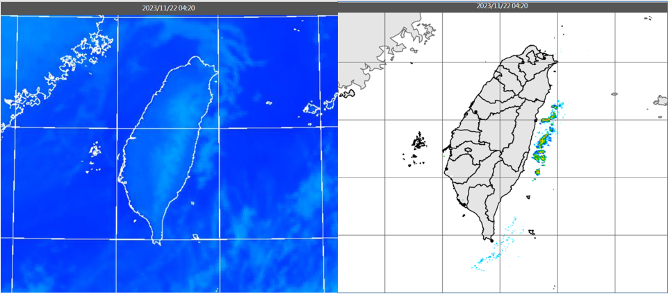 根據紅外線色調強化雲圖顯示，各地大致晴朗，東半部海面上有鬆散低雲。 圖：翻攝自老大洩天機專欄