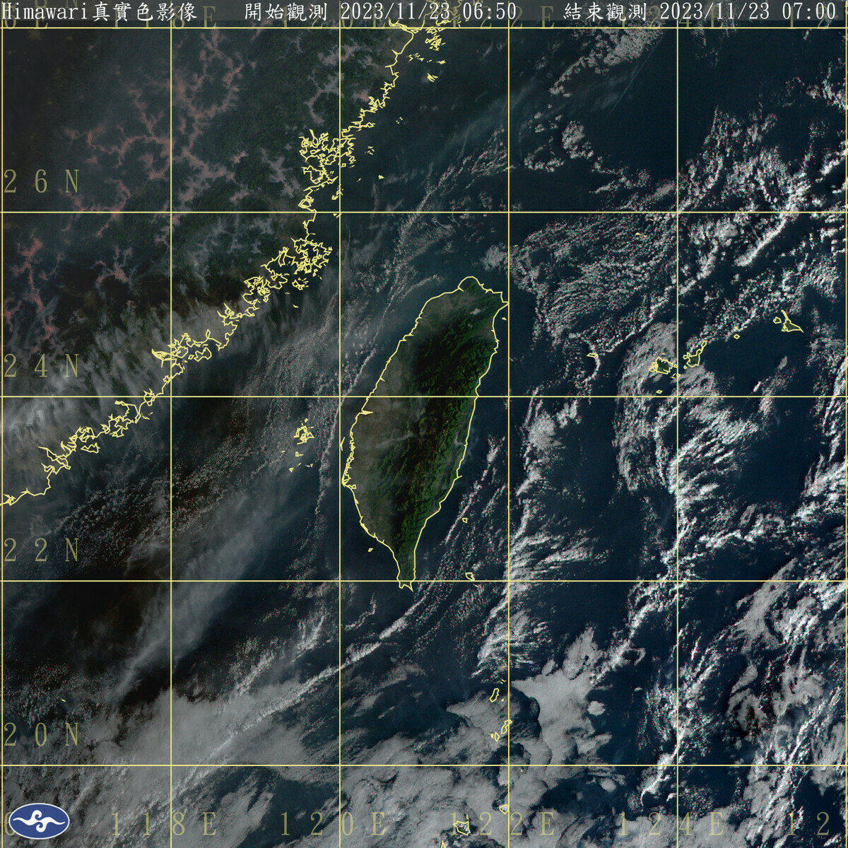 目前台灣上空晴朗無雲，今天全台大都是好天氣；不過根據氣象預報，晚間起東北季風增加，沿海地區將有8級以上強陣風，即將變天。 圖：中央氣象署／提供