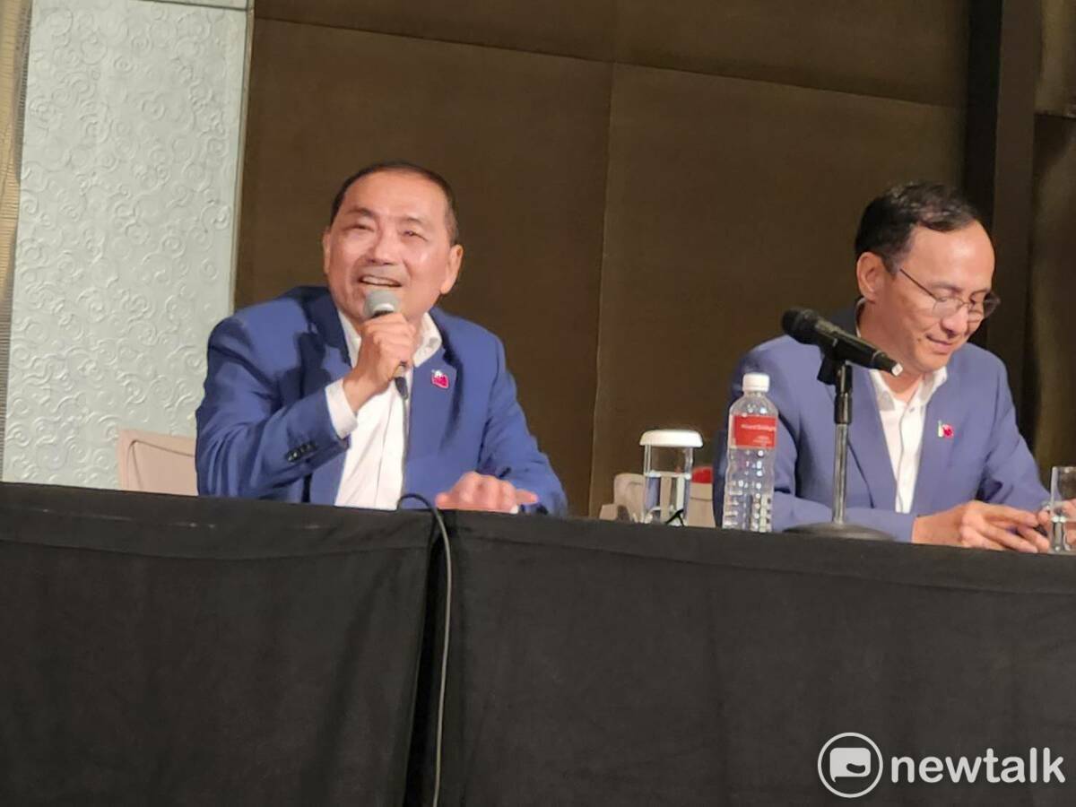 國民黨總統參選人侯友宜與國民黨主席朱立倫。 圖：黃建豪/攝