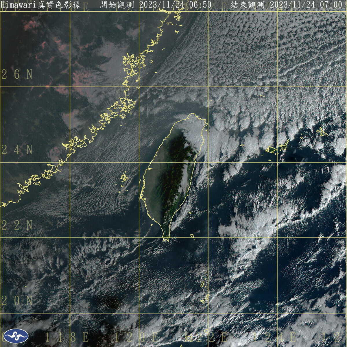 受到東北季風影響，北部、東北部天氣較涼，今天東北部、東部、大台北地區與桃園山區有局部短暫雨，東南部地區有零星短暫雨。 圖：中央氣象署／提供