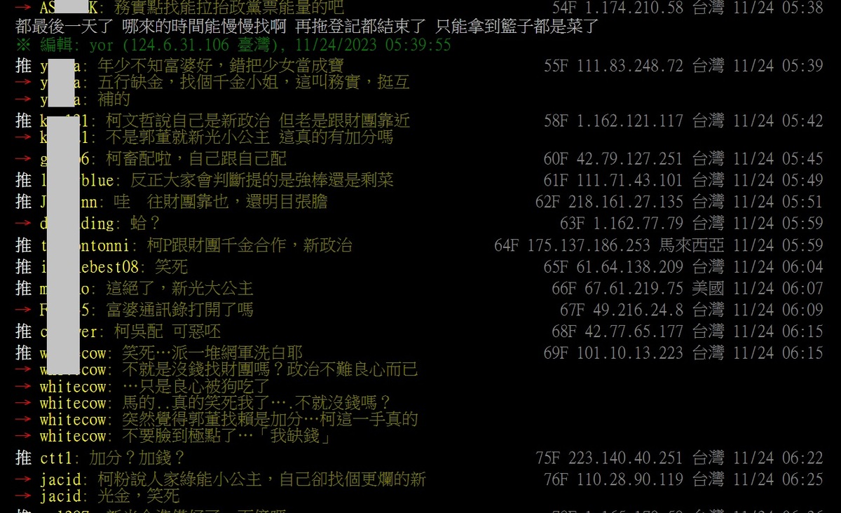 媒體報導柯文哲可能找吳欣盈擔任副手，PTT上鄉民毫不留情批評。 圖：翻攝自PTT
