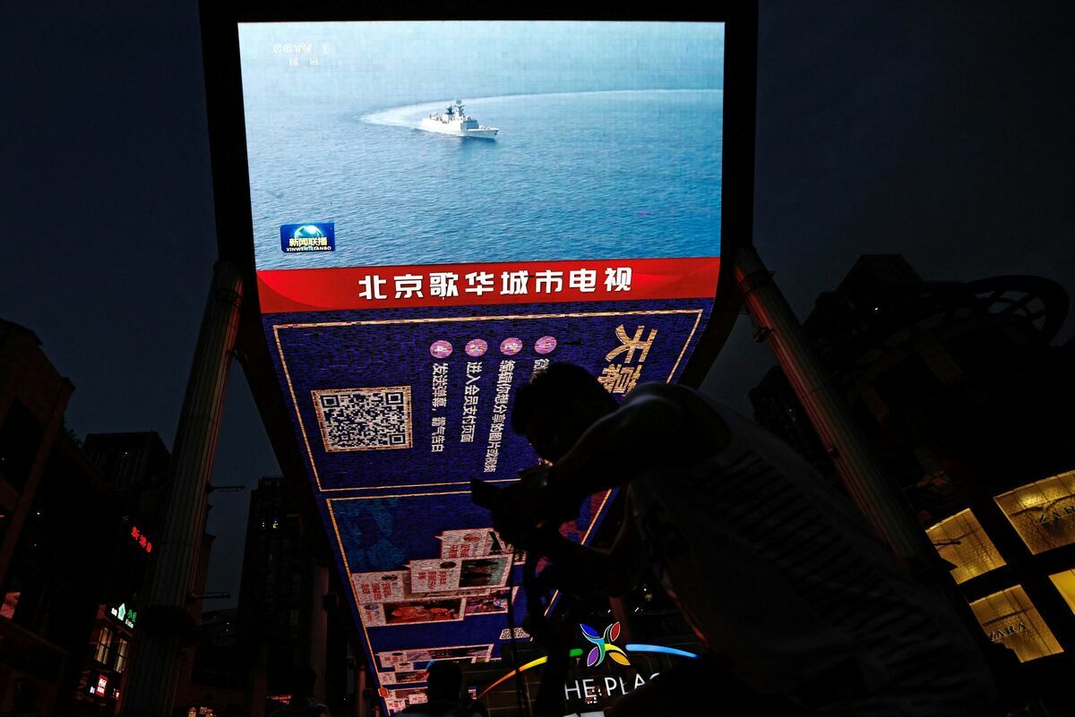 中國人民解放軍東部戰區軍事演習的新聞片段。 圖 : 達志影像/路透社