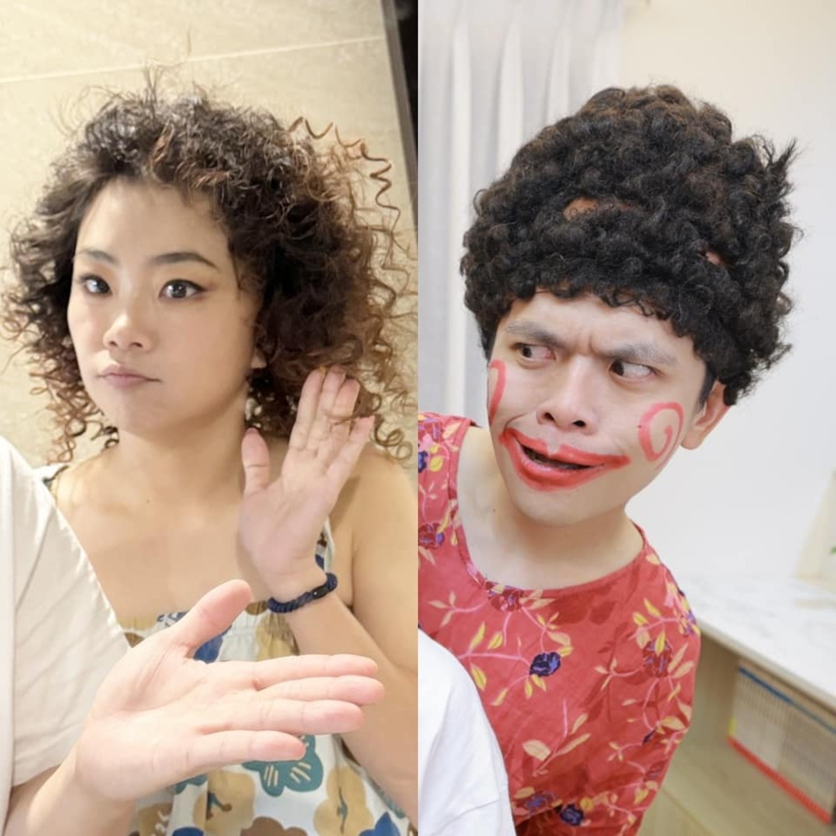 蔡阿嘎放上二伯跟之前蔡阿嘎搞笑「蔡媽媽」裝扮的對比，笑道「是不是一模一樣」。 圖：翻攝自蔡阿嘎FB