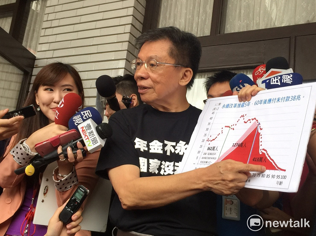 前立委沈富雄召開記者會，痛批蔡政府年金改革搞錯方向，真正的重點在於勞保。 圖：林人芳/攝