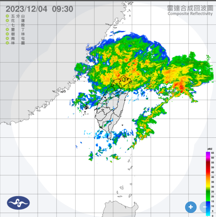 今日鋒面快速通過，中部以北有明顯降雨，南部亦偶有零星少量飄雨的機率。 圖：翻攝自中央氣象署官網
