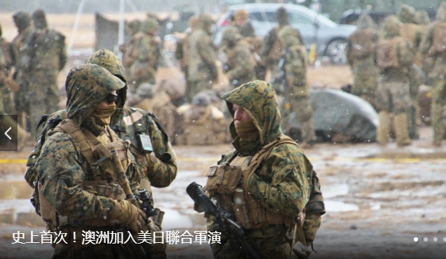 澳洲部隊首度加入美、日山櫻聯合軍演。 圖 : 翻攝自觀察者網