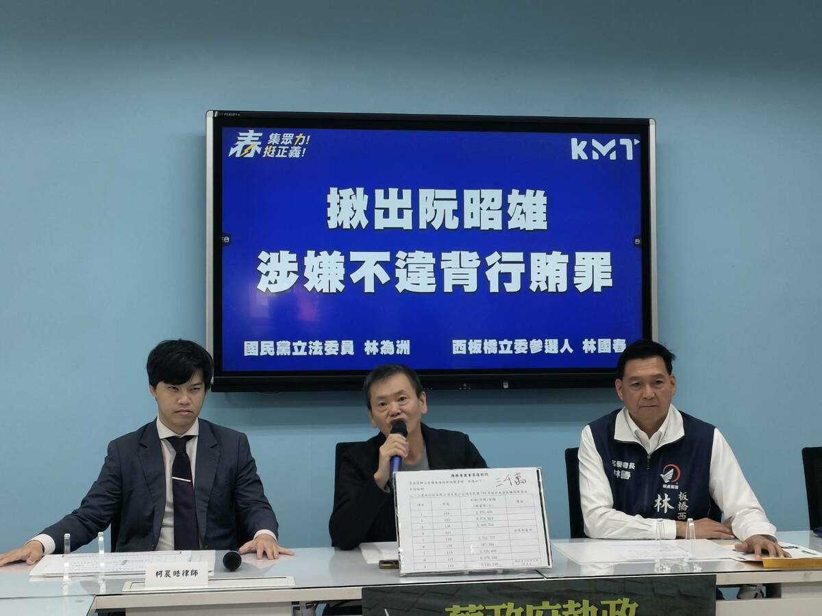 國民黨立委林為洲、立委參選人林國春召開「揪出阮昭雄涉嫌不違背職務行賄罪 政風處護短」記者會。 圖：國民黨立法院黨團/提供