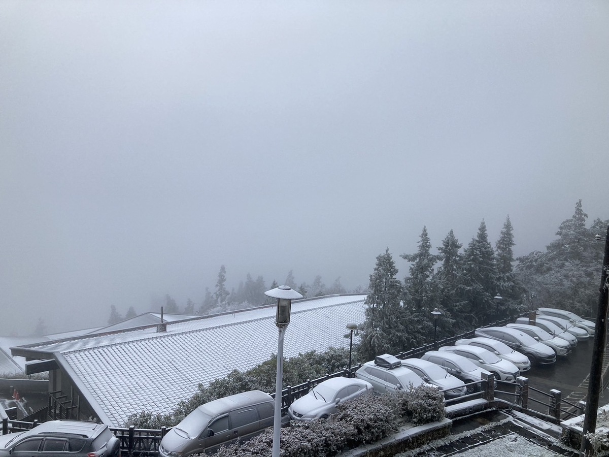 太平山國家森林遊樂區表示，稍早雪已暫停，積雪厚度約1公分。 圖：林業署宜蘭分署／提供