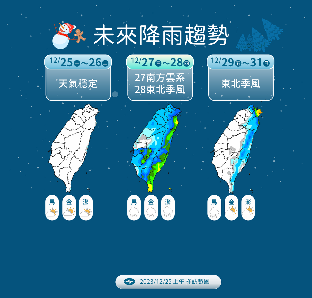 第2波冷空氣週日報到，強度接近冷氣團等級，北部、東半部雲量偏多，迎曙光碰運氣。 圖：中央氣象署／提供