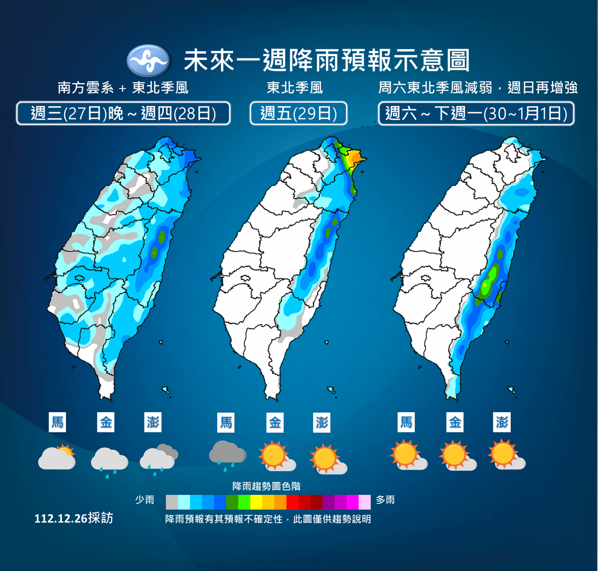 未來一週降雨趨勢。 圖：中央氣象署／提供