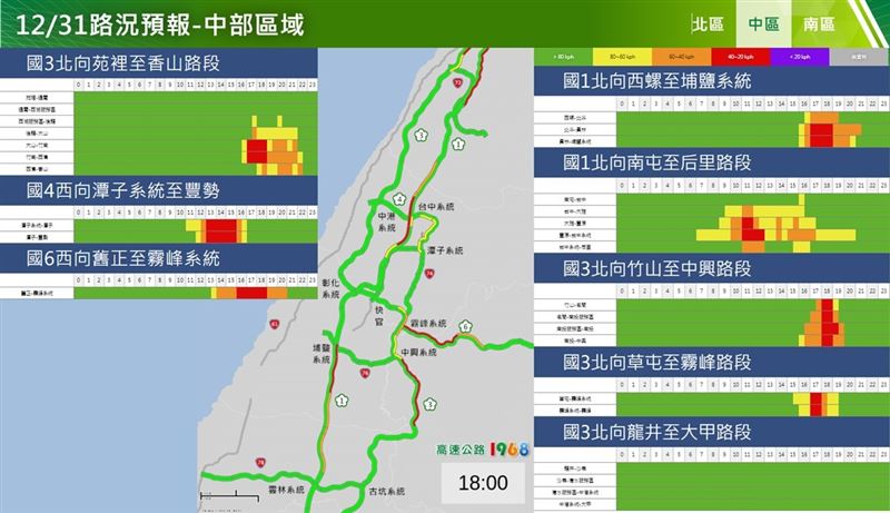 交通部高速公路局預測12/31中部路況。 圖：交通部高速公路局／提供